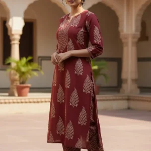 Pure Cotton Kurta pant set Maroon