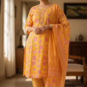 Pure Cotton Suit Set Yellow