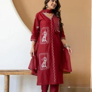 Pure Cotton Suit Set Maroon
