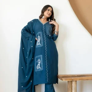 Pure Cotton Suit Set Teal Blue